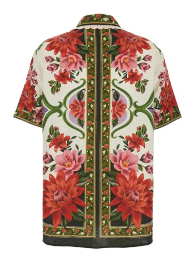 Farm Rio Wonder Multicolor Shirt With Lace Embroidered Classic Collar And All-over Floral Motif In Linen Blen