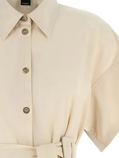 Pinko Button Belted Midi Shirt Dress In Neutral