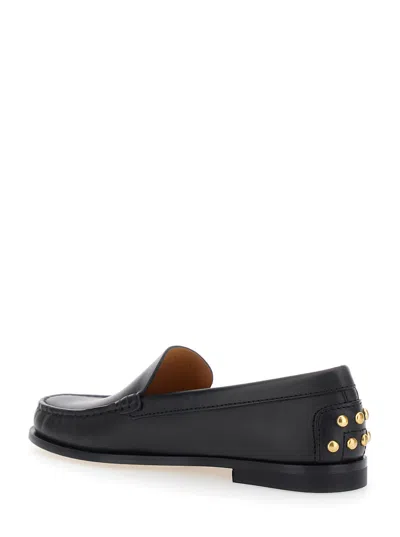 Tod's Black Loafers With Embossed Logo And Stud Details On The Back In Leather Woman