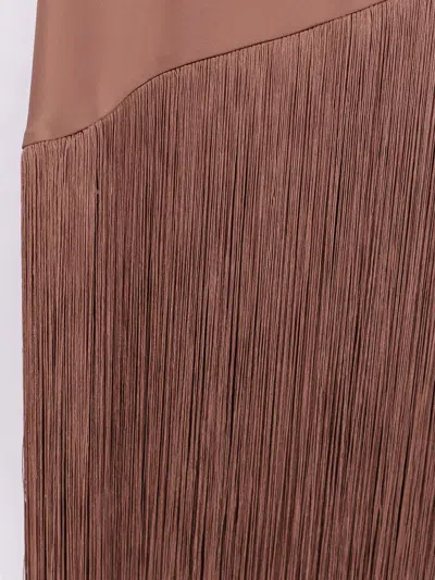 Pinko Brown Dress With Asymmetrical Design And Fringes In Tech Fabric Woman