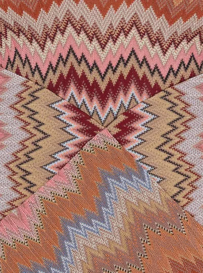 Missoni Multicolor Long Dress With Crossed Shoulder Straps And All-over Zigzag Motif In Viscose Woman In Brown