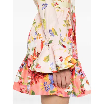 Roberto Cavalli Floral Silk Blend Dress High Neck In White