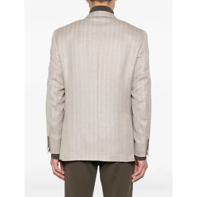 Canali Button Herringbone Blazer In Neutral