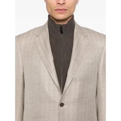Canali Button Herringbone Blazer In Neutral