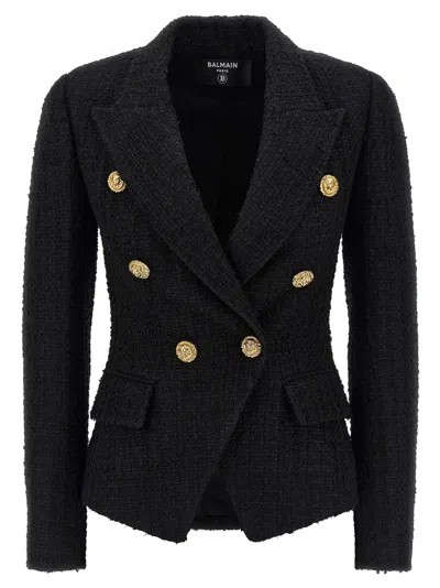 Balmain Wool Blazer With Flap Pockets And Gold-tone Buttons In Black