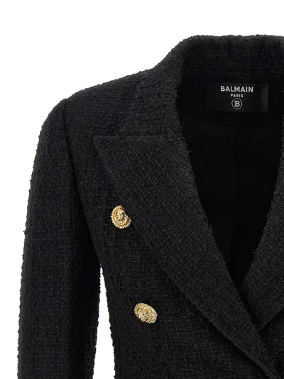 Balmain Wool Blazer With Flap Pockets And Gold-tone Buttons In Black