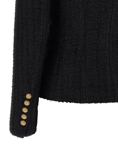 Balmain Wool Blazer With Flap Pockets And Gold-tone Buttons In Black