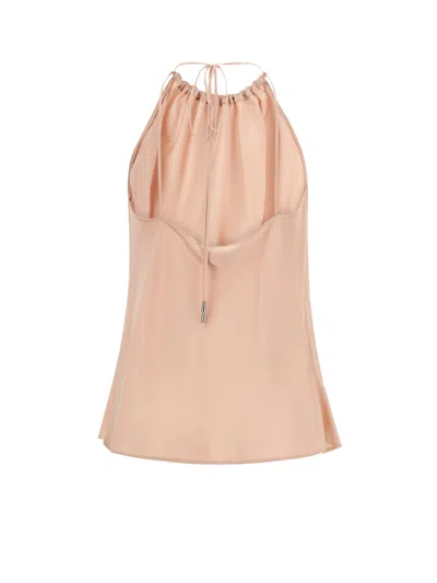 Pinko Carota Pink Sleeveless Top With Adjustable Spaghetti Straps And Ruched Neckline In Tech Fabric Woman In Neutral