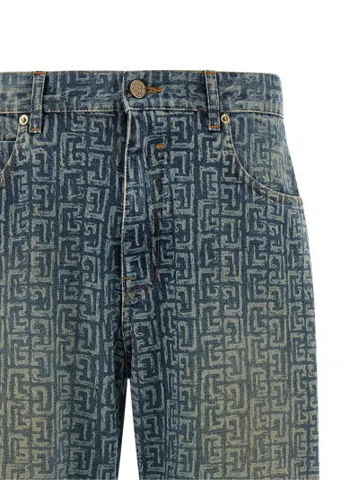 Balmain Monogram Denim Trousers All Over Pattern In Multi