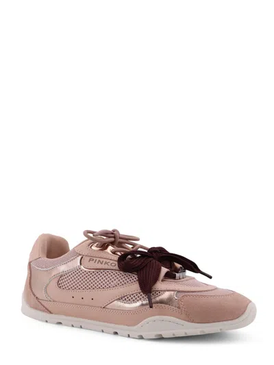 Pinko Yulia Leather And Mesh Sneakers With Two-tone Laces In Pink