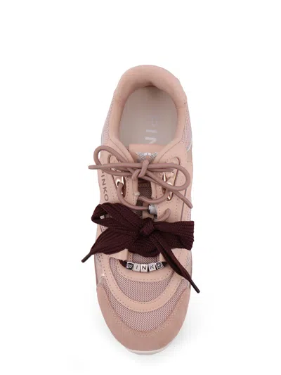 Pinko Yulia Leather And Mesh Sneakers With Two-tone Laces In Pink