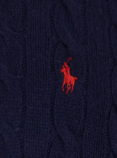 Polo Ralph Lauren Blue Cable Knit Crewneck Sweater With Pony Embroidery On The Front In Wool And Cashmere Man