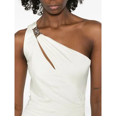 Versace Cream Jersey And Crepe Medusa 95 Draped Gown In White