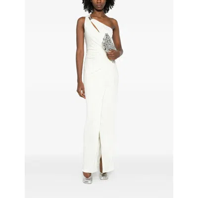 Versace Cream Jersey And Crepe Medusa 95 Draped Gown In White
