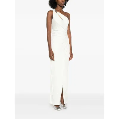 Versace Cream Jersey And Crepe Medusa 95 Draped Gown In White