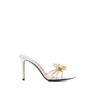 Giuseppe Zanotti 90mm Flower Leather Slide Sandals In White