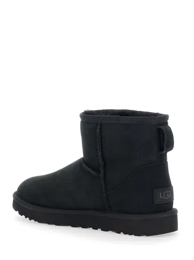 Ugg Classic Mini Black Ankle Boots With Logo Patch On The Rear In Suede Woman