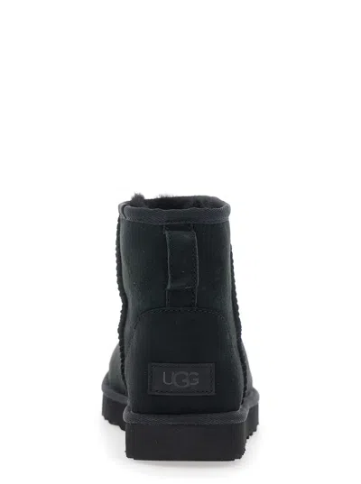 Ugg Classic Mini Black Ankle Boots With Logo Patch On The Rear In Suede Woman