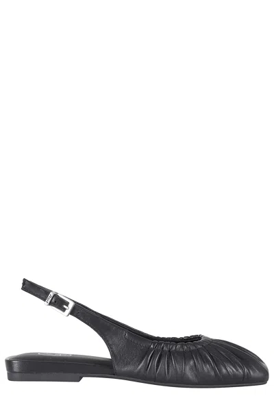 Ash Bibi Ruched Square Toe Slingback Flat In Black