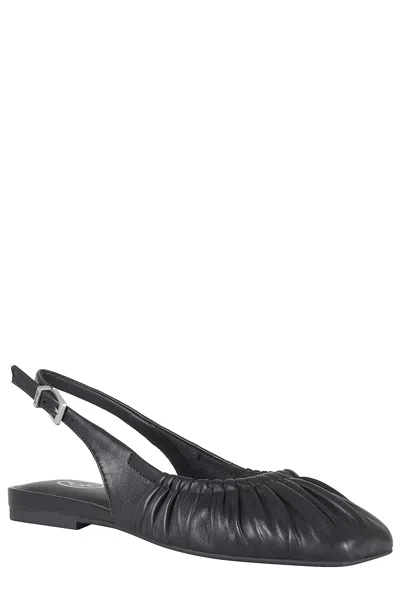Ash Bibi Ruched Square Toe Slingback Flat In Black