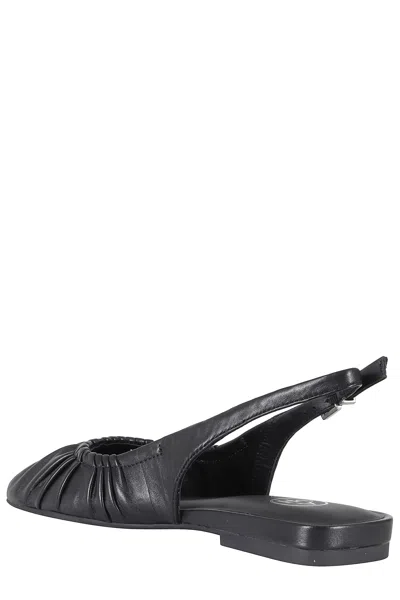 Ash Bibi Ruched Square Toe Slingback Flat In Black