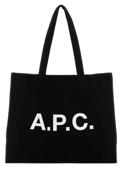 A.p.c. Black Canvas Diane Shopping Bag In Black