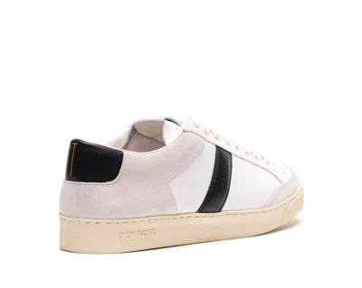 Tom Ford Panelled Suede And Grained Leather Sneakers In White