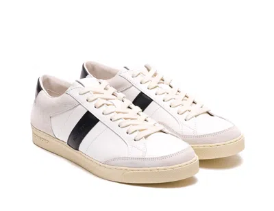 Tom Ford Panelled Suede And Grained Leather Sneakers In White