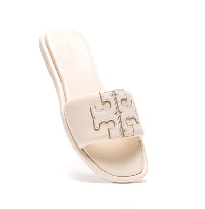 Tory Burch Double T Leather Medallion Slide Sandals In Pink