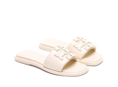 Tory Burch Double T Leather Medallion Slide Sandals In Pink