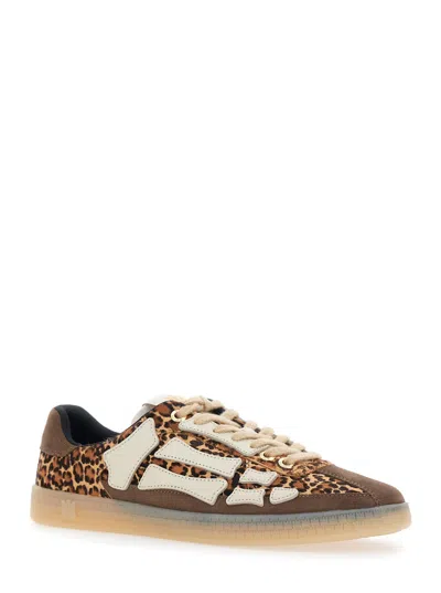 Amiri Pacific Bones Brown Low-top Sneaker With Logo Patch On The Tongue And Leopard Print In Suede Man In Animal Print
