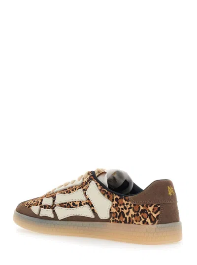 Amiri Pacific Bones Brown Low-top Sneaker With Logo Patch On The Tongue And Leopard Print In Suede Man In Animal Print