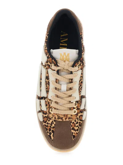 Amiri Pacific Bones Brown Low-top Sneaker With Logo Patch On The Tongue And Leopard Print In Suede Man In Animal Print