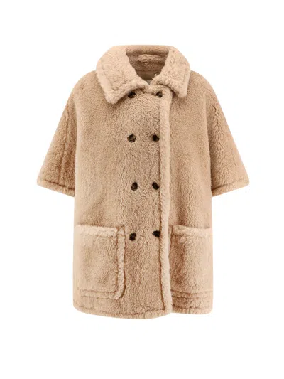 Max Mara Alpaca And Cashmere Teddy Fabric Cape In Metallic