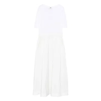 Herno White Crewneck Long Dress With Front Knot In Tech Fabric Woman In Gray