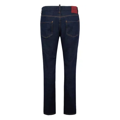 Dsquared2 Five-pocket Button-up Jeans With Logo Patch In Blue