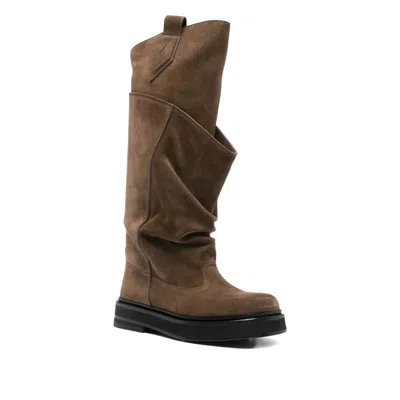 Attico Robin Passeggiata Suede Knee-high Boots In Brown