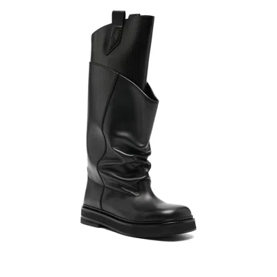 Attico Passeggiata Black Boots With Heel-tab And Rubber Sole In Leather Woman