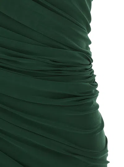Norma Kamali Diana Green Midi Dress With Asymmetric And Draped Design In Tech Fabric Stretch Woman