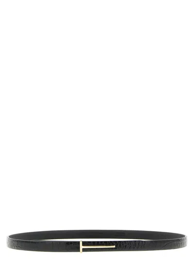 Tom Ford Slim T Leather Belt In Black