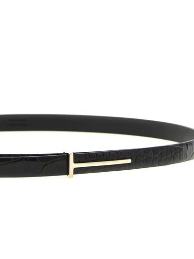 Tom Ford Slim T Leather Belt In Black