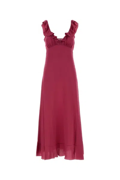 Chloé Maxi Dress Flared Hem Ruffled Neckline In Pink