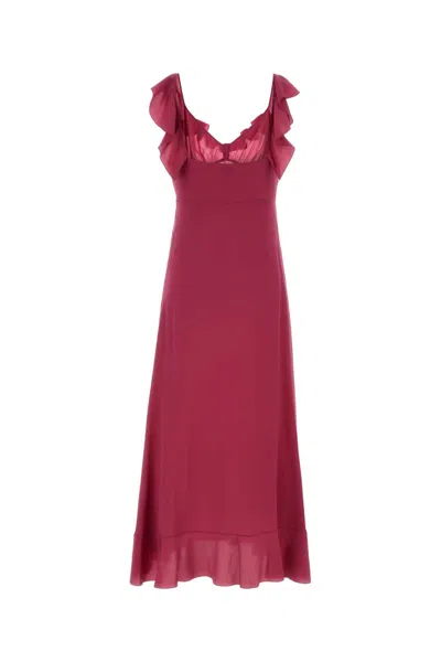 Chloé Maxi Dress Flared Hem Ruffled Neckline In Pink