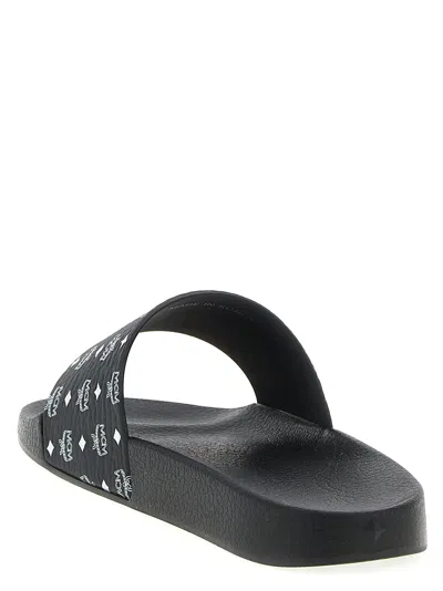 Mcm Monogram Print Rubber Slides In Black