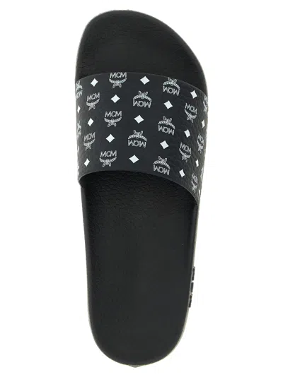 Mcm Monogram Print Rubber Slides In Black