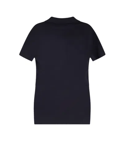 Max Mara Albero Dark Blue Virgin Wool Polo Shirt In Black