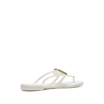 Dolce & Gabbana White Thong Sandals With Logo Plaque On The Front In Rubber Woman In Multi