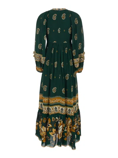 Farm Rio Ayla Green Maxi Dress With All-over Floral Motif In Viscose Woman