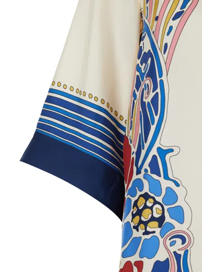 La Doublej The Kaftan Multicolor Silk Kaftan With V Neck And All-over Floral Print Woman In White