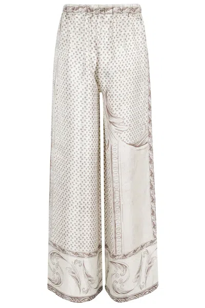Max Mara Ivory Printed Silk Twill Mxmrive Fluid Trousers In Neutral